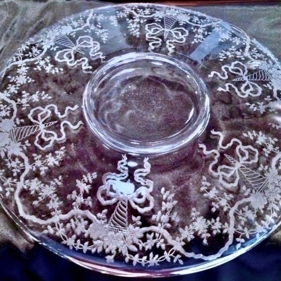 Vintage Fostoria Corsage Etched Clear Crystal Large Torte Tray 14" - Picture 3 of 4